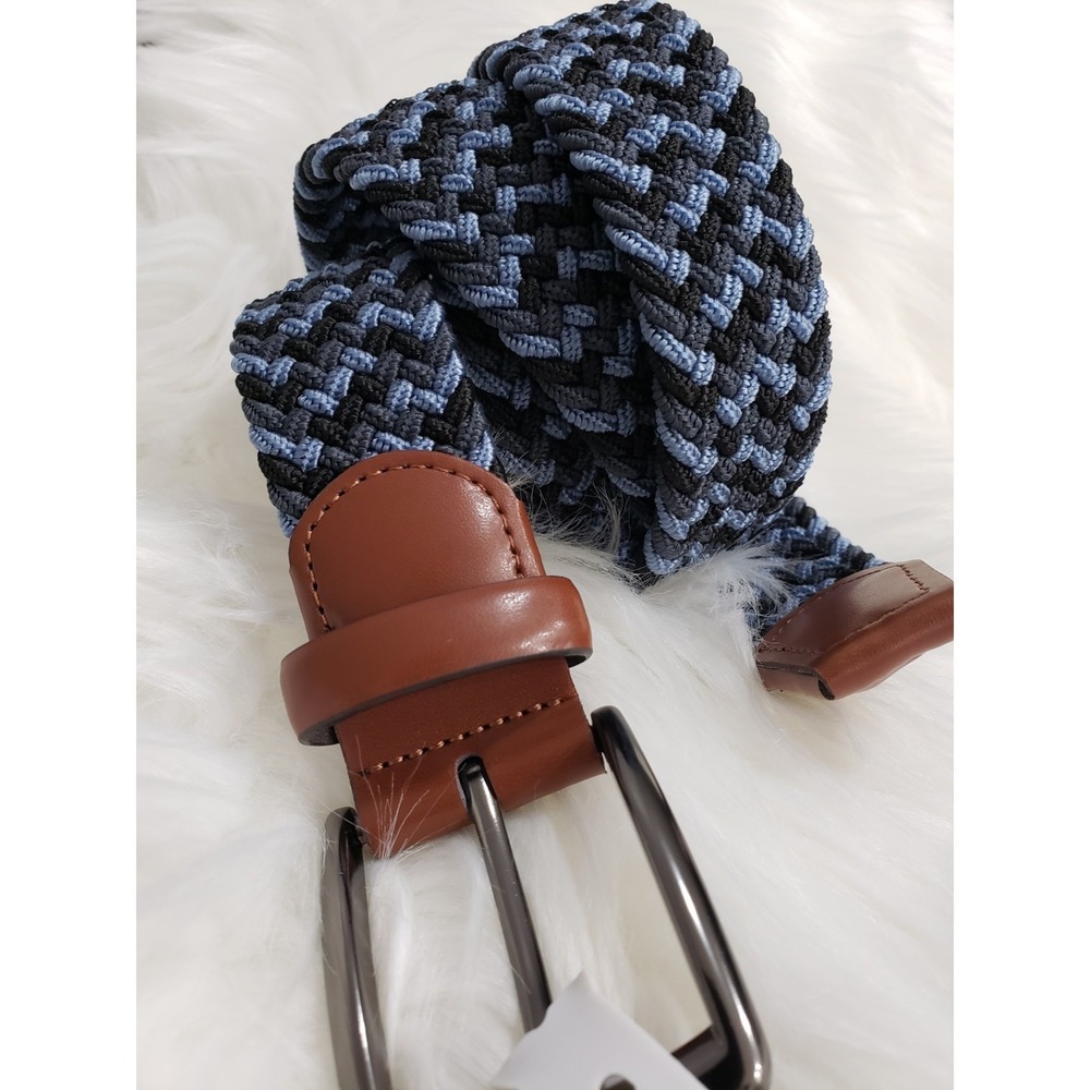 NEW Perry Ellis Blue Black Stretch Woven Belt Golf Preppy LARGE 38" / 40" Dark